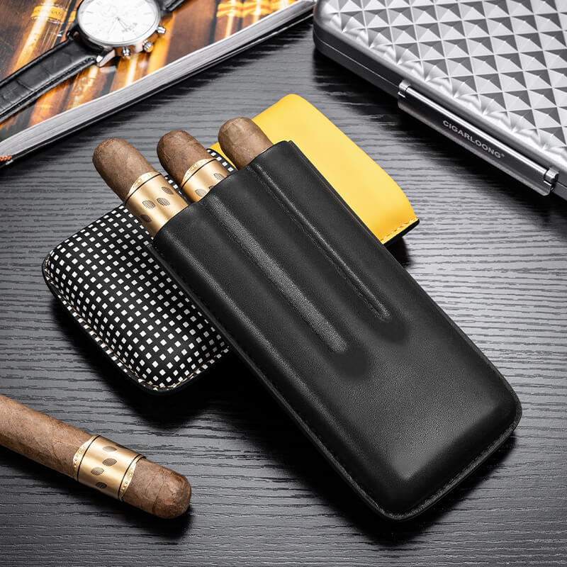 Cohiba Leather Cigar Case | Portable 3-Cigar Holder with Gift Box