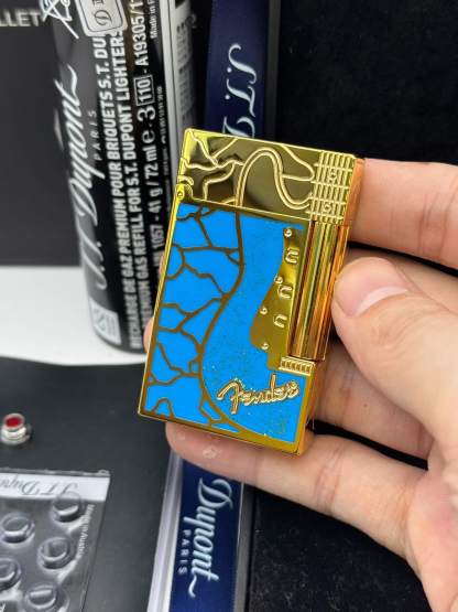 ST Dupont Ligne 2 Fender Lacquered Blue & Gold Lighter