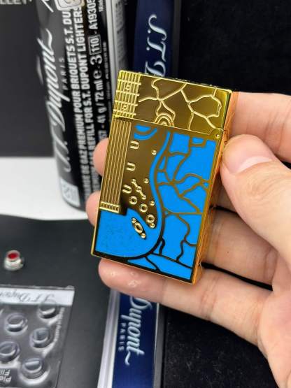 ST Dupont Ligne 2 Fender Lacquered Blue & Gold Lighter