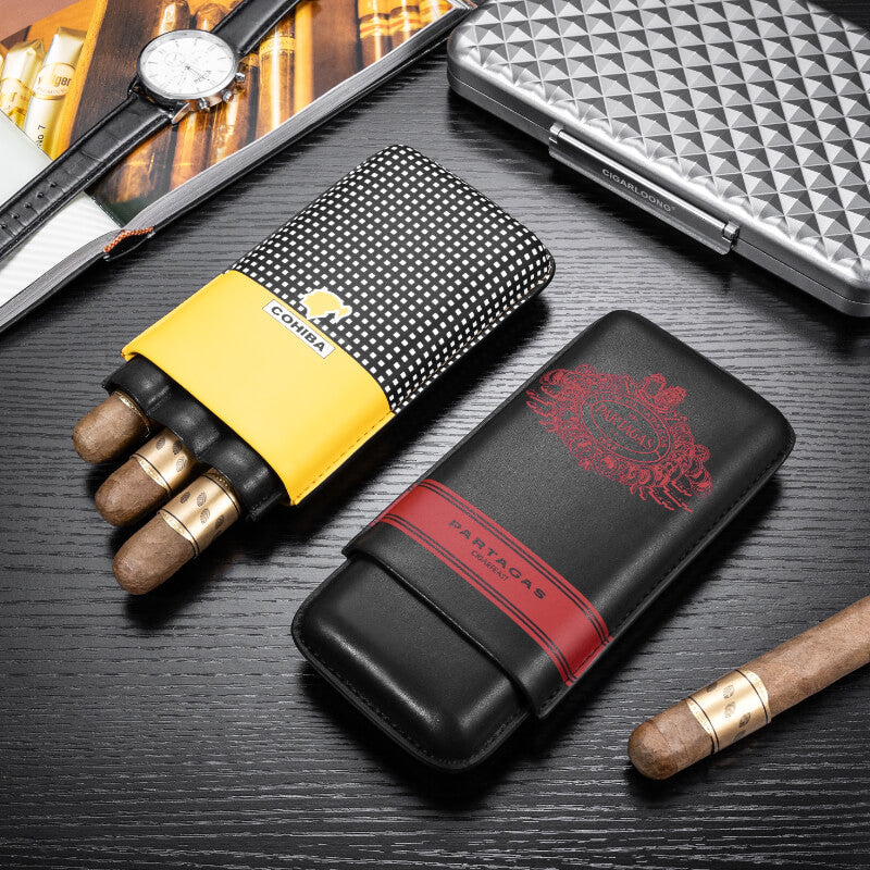 Cohiba Leather Cigar Case | Portable 3-Cigar Holder with Gift Box