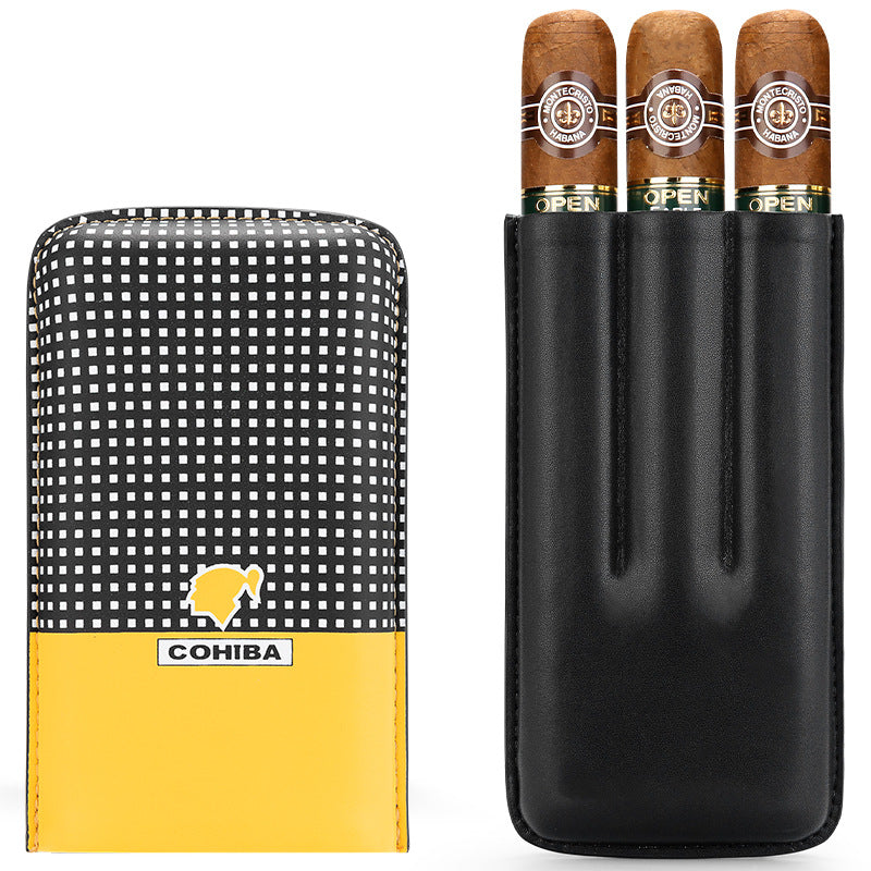 Cohiba Leather Cigar Case | Portable 3-Cigar Holder with Gift Box