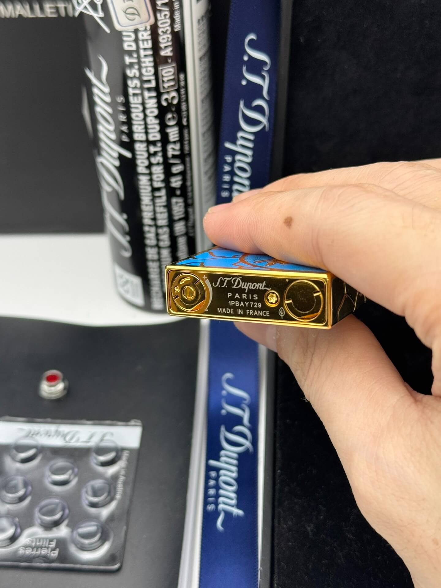 ST Dupont Ligne 2 Fender Lacquered Blue & Gold Lighter