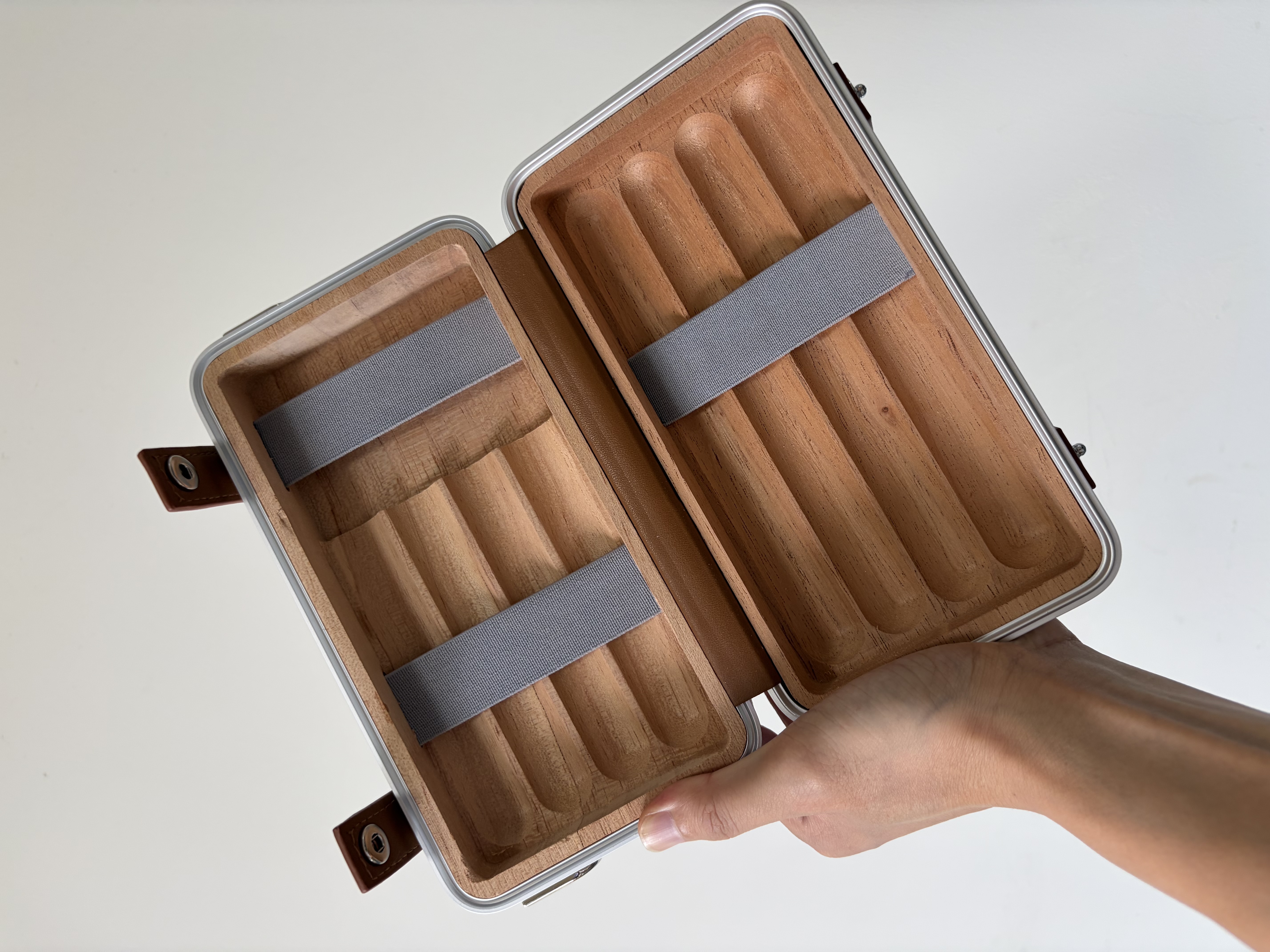 Silver Brown Luxury Cigar Travel Case – No Hygrometer RMW Style Portable Box