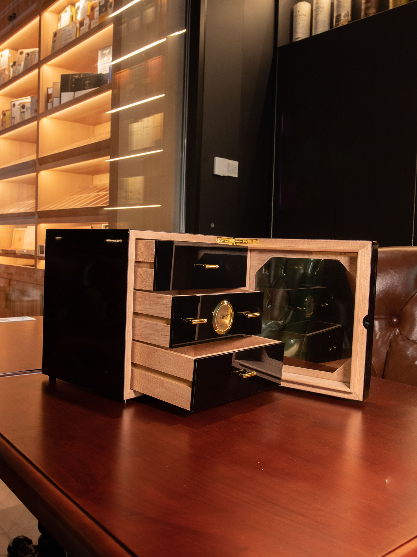 Luxury 3-Drawer Wooden Humidor Cabinet | Glass Display Case