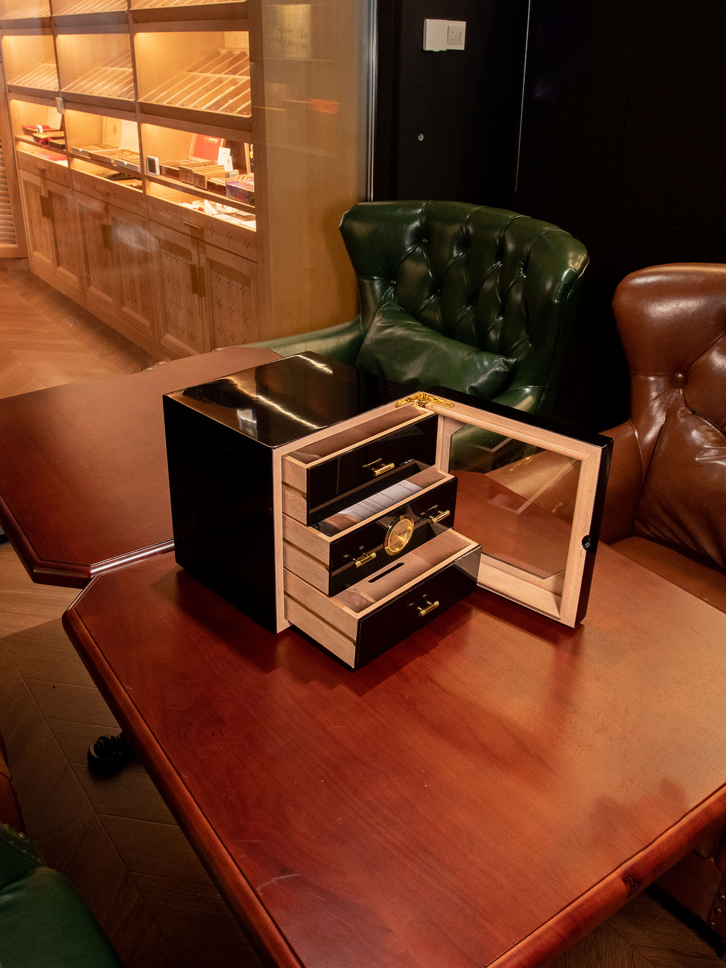 Luxury 3-Drawer Wooden Humidor Cabinet | Glass Display Case