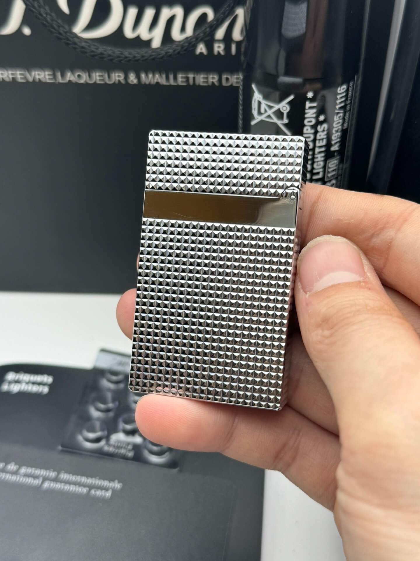 ST Dupont Ligne 2 New Lattice Wide Edge Silver Lighter With Gift Box