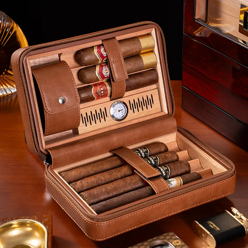 Premium Leather Travel Humidor Case Set | Portable Storage Box | 7 Slot Luxury Collection Case