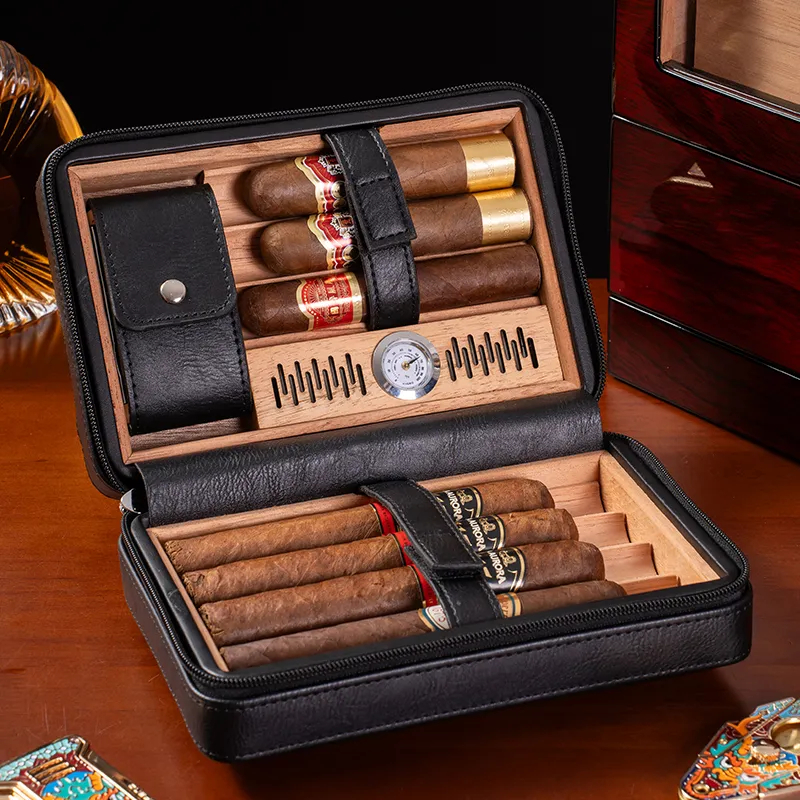 Premium Leather Travel Humidor Case Set | Portable Storage Box | 7 Slot Luxury Collection Case