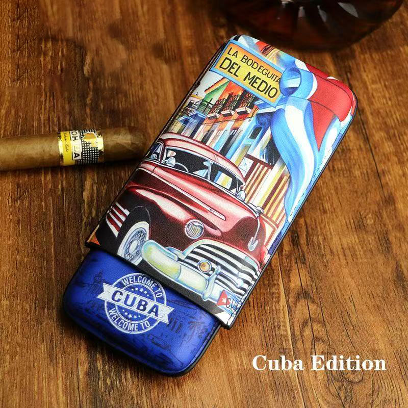 Classic Cigar Case 3er Cuba Edition Leather Travel Cigar Holder with Vintage Havana Design