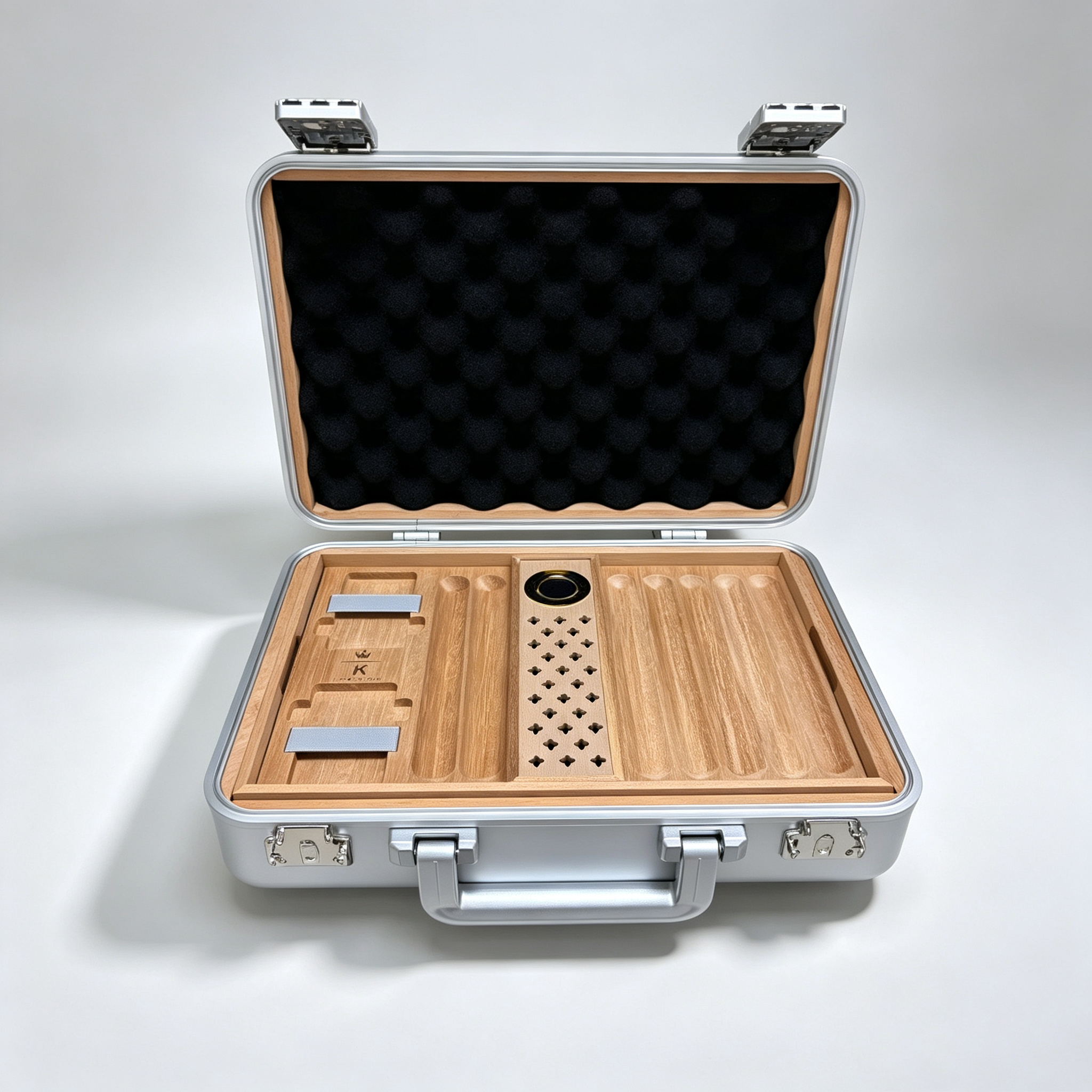 Large Aluminum Travel Humidor Case | Double Layer Luxury Storage Box