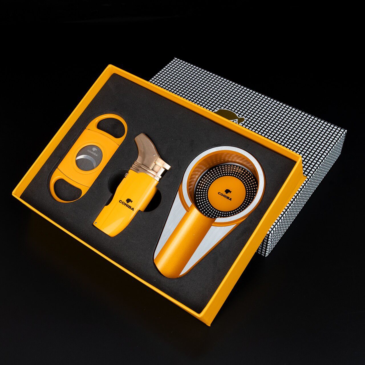 Luxury Cigar Accessories Set with Lighter, Cutter & Ashtray | Premium Gift Box