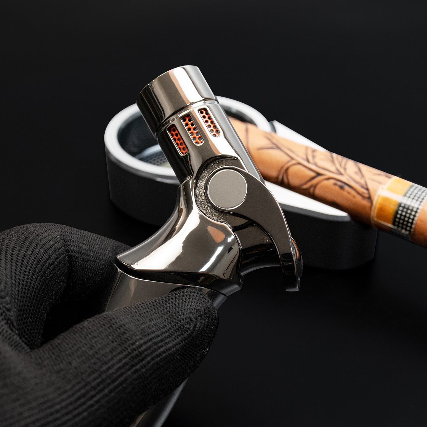 Luxury Cigar Accessories Set with Torch Lighter, Carbon Fiber Cutter & Ashtray | Premium Gift Box