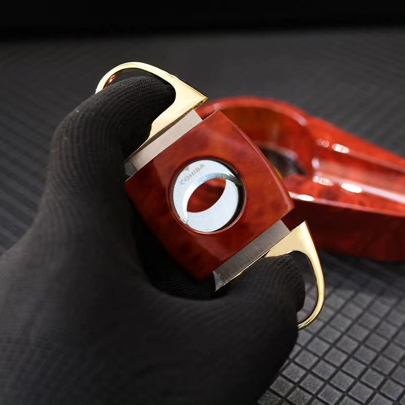 Luxury Red Cigar Accessories Set with Torch Lighter, Cutter & Ashtray | Premium Gift Box