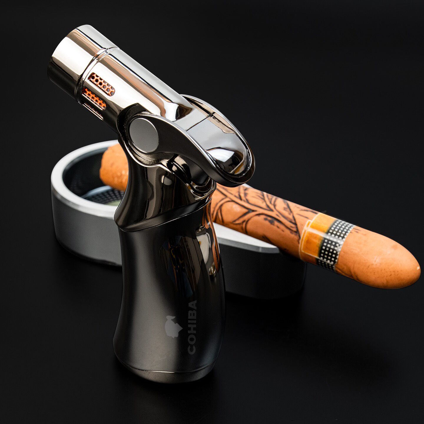 Luxury Cigar Accessories Set with Torch Lighter, Carbon Fiber Cutter & Ashtray | Premium Gift Box