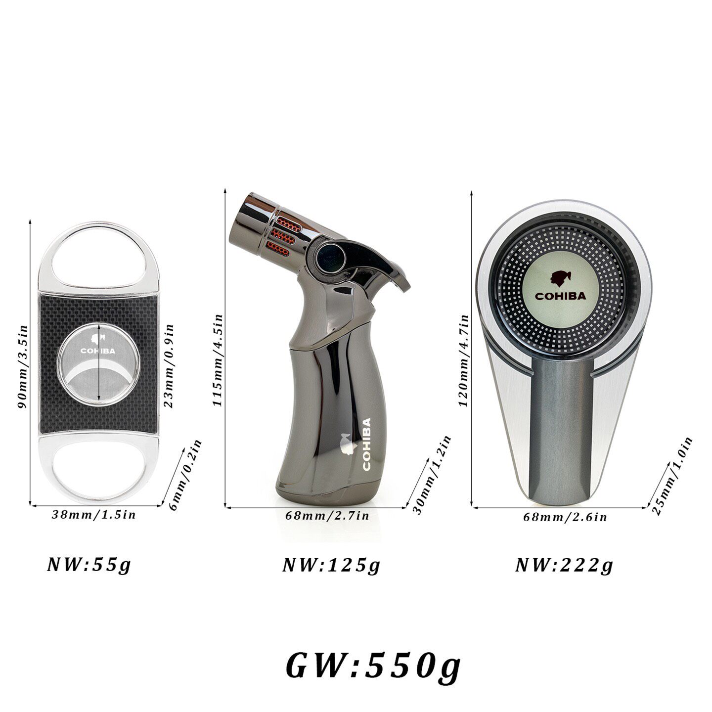 Luxury Cigar Accessories Set with Torch Lighter, Carbon Fiber Cutter & Ashtray | Premium Gift Box