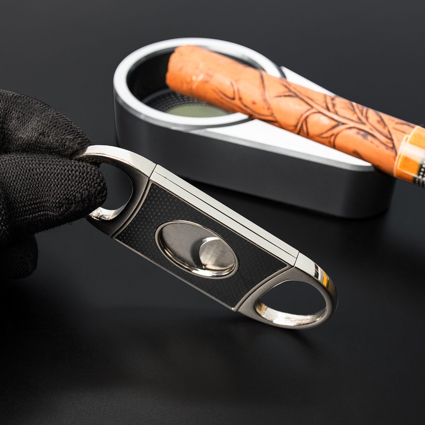 Luxury Cigar Accessories Set with Torch Lighter, Carbon Fiber Cutter & Ashtray | Premium Gift Box