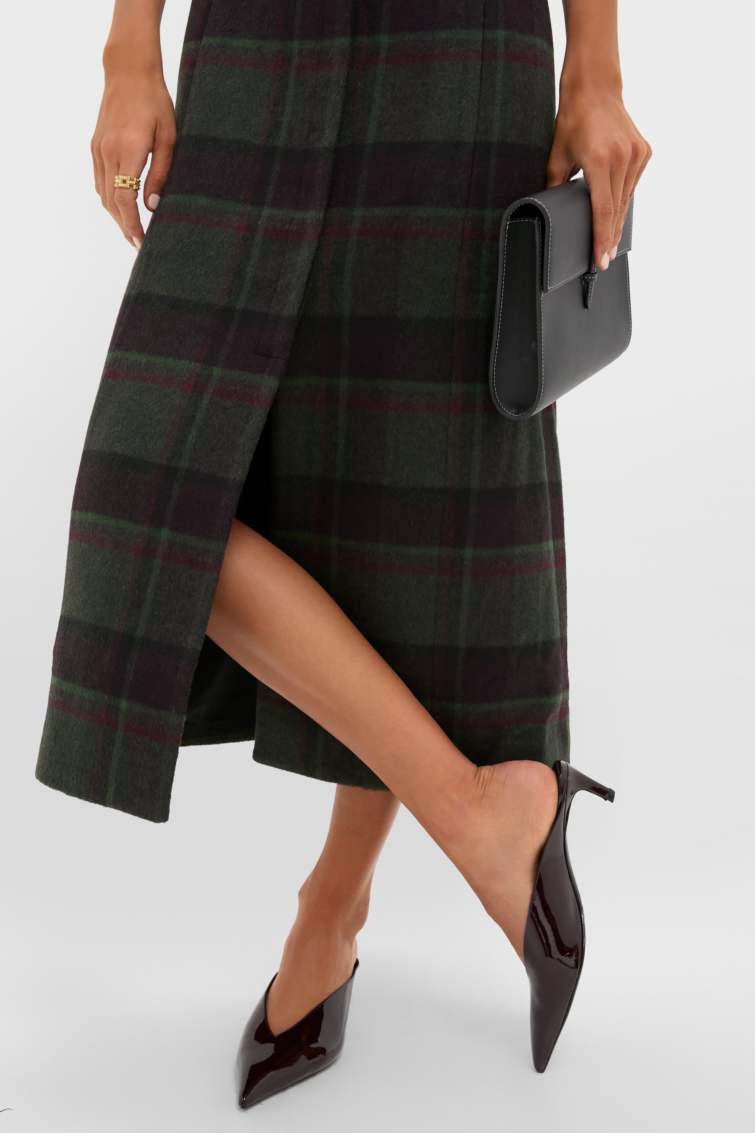 Forest Plaid Wool Rhoda Midi Dress-Charming Tale Store