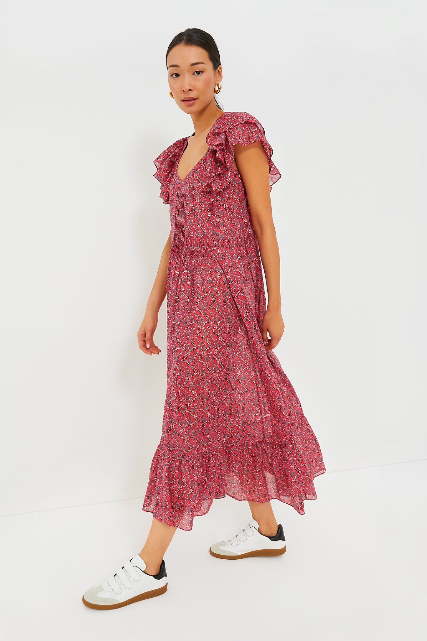 Cranberry Godralia Blossom Cotton Dress-Charming Tale Store