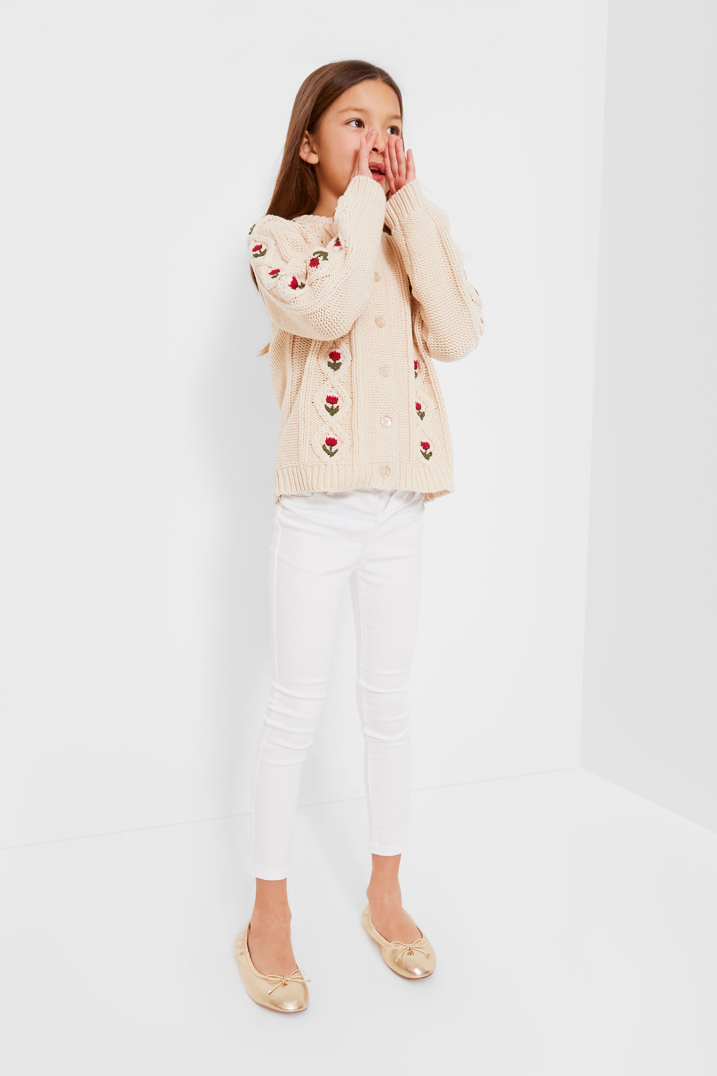 Cream Floral Embroidery Dalia Diamond Sweater-Charming Tale Store