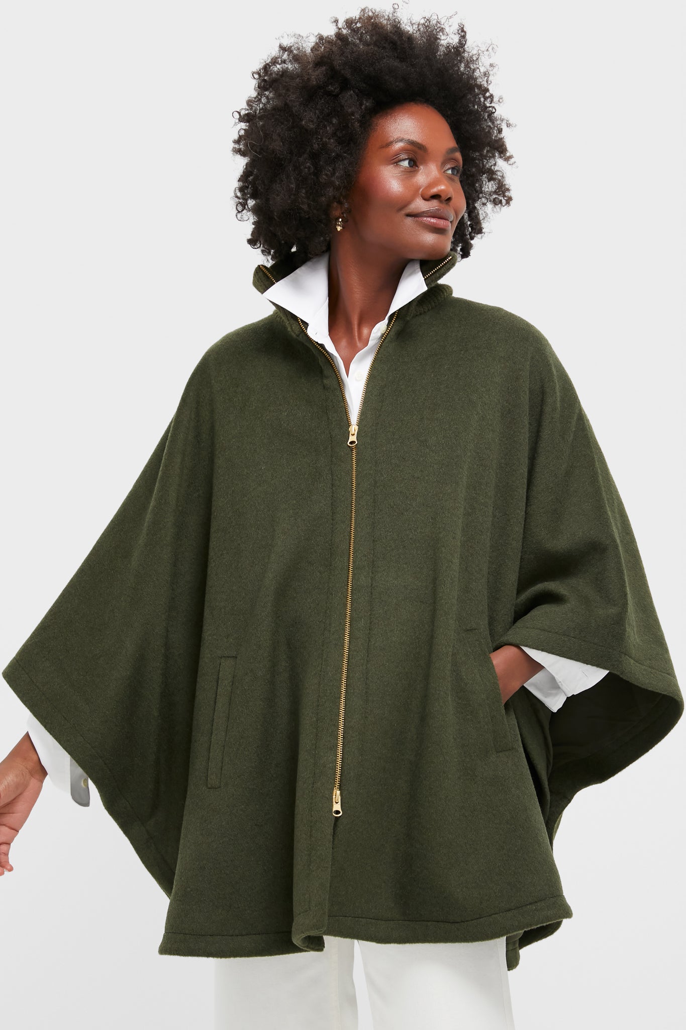 Olive Full Zip Huntington Poncho-Charming Tale Store