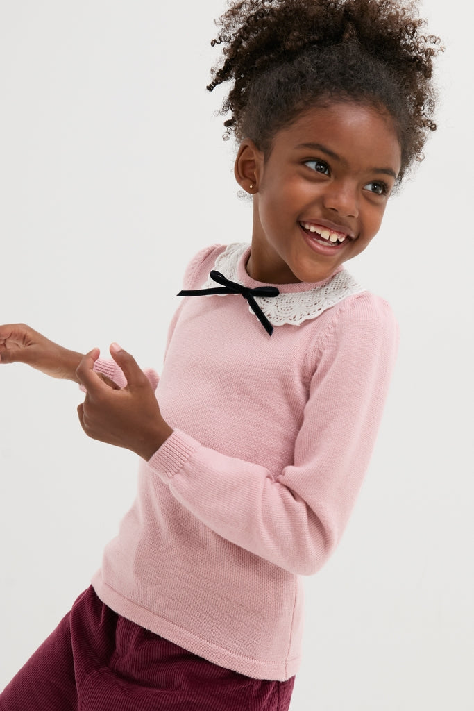 Dusty Pink Blanca Merino Wool Girl Jumper-Charming Tale Store