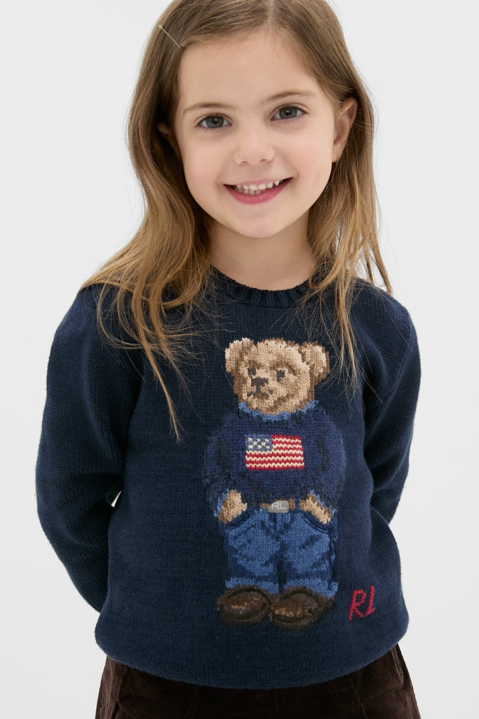 Boys Long-Sleeve Flag Bear Crewneck Sweater-Charming Tale Store