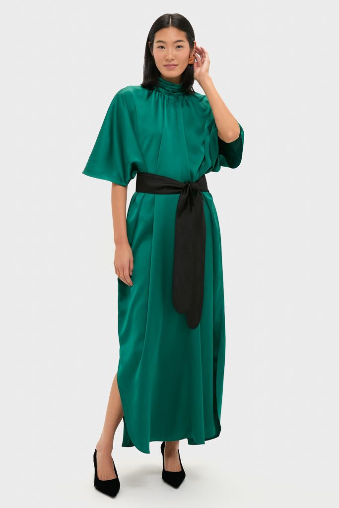 Green Satin Patricia Maxi Dress-Charming Tale Store