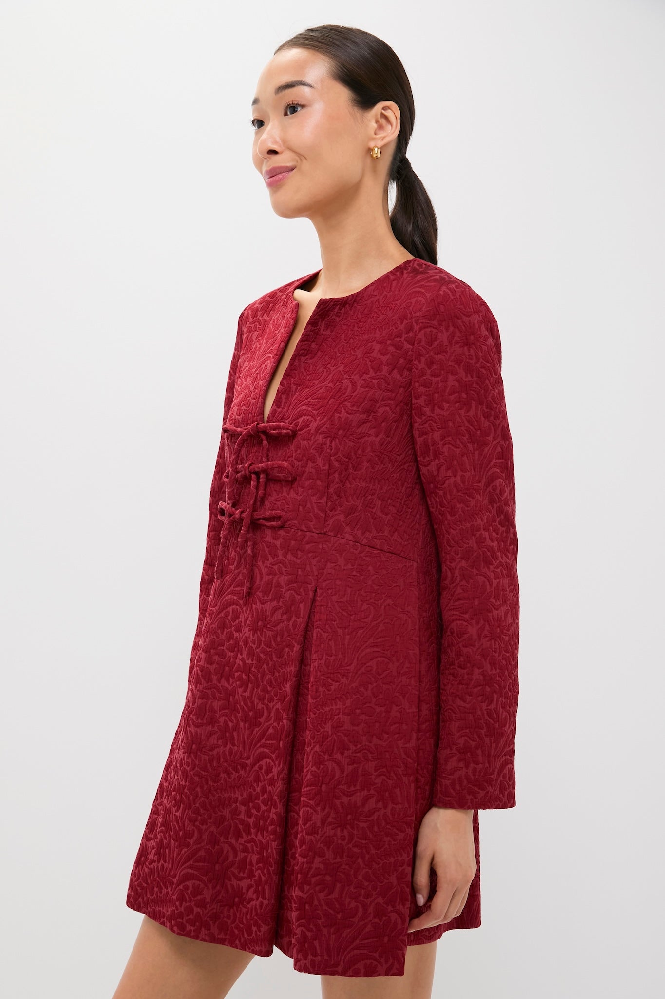 Cranberry Jacquard Blair Bow Coat Dress-Charming Tale Store