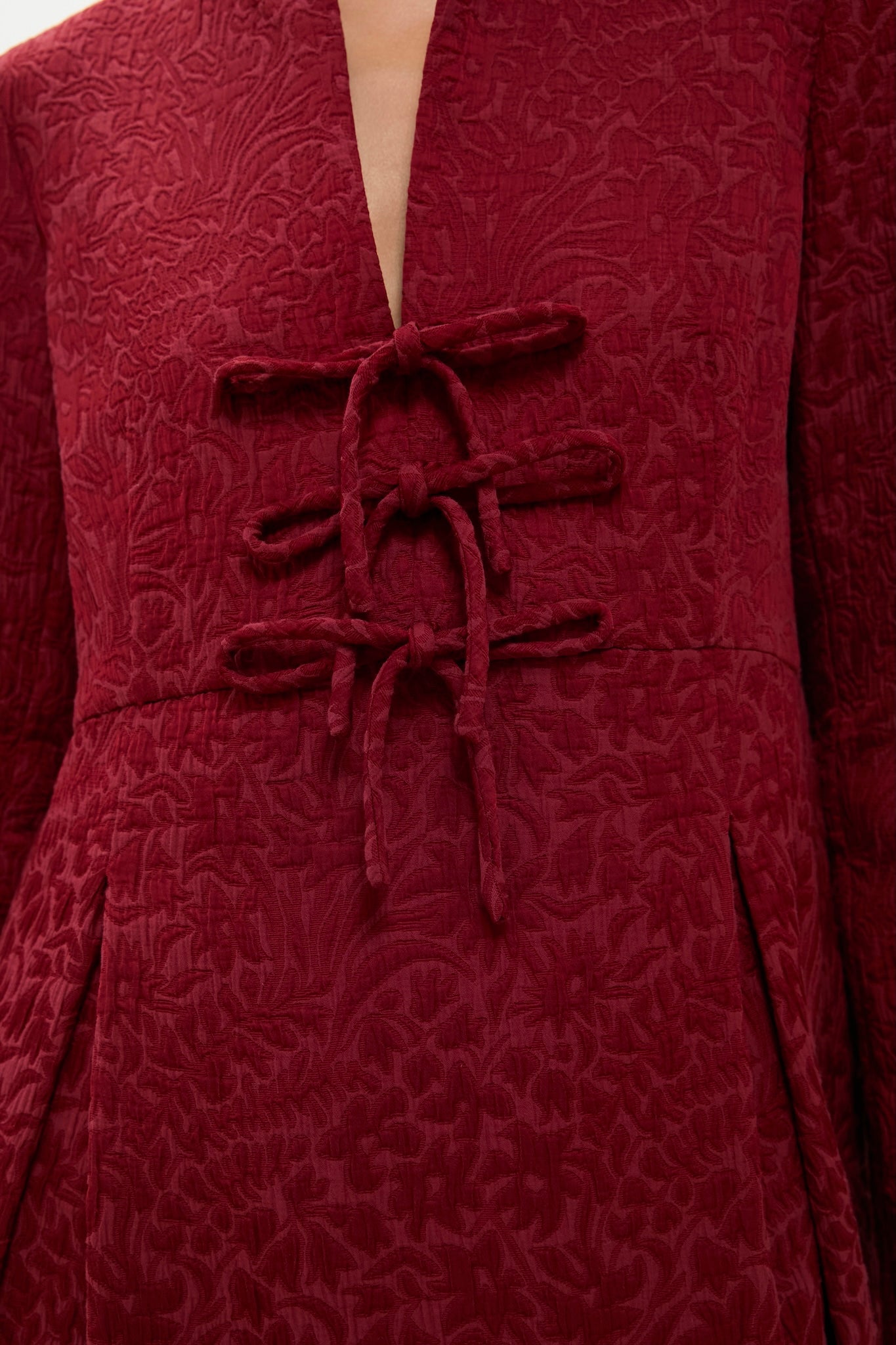 Cranberry Jacquard Blair Bow Coat Dress-Charming Tale Store