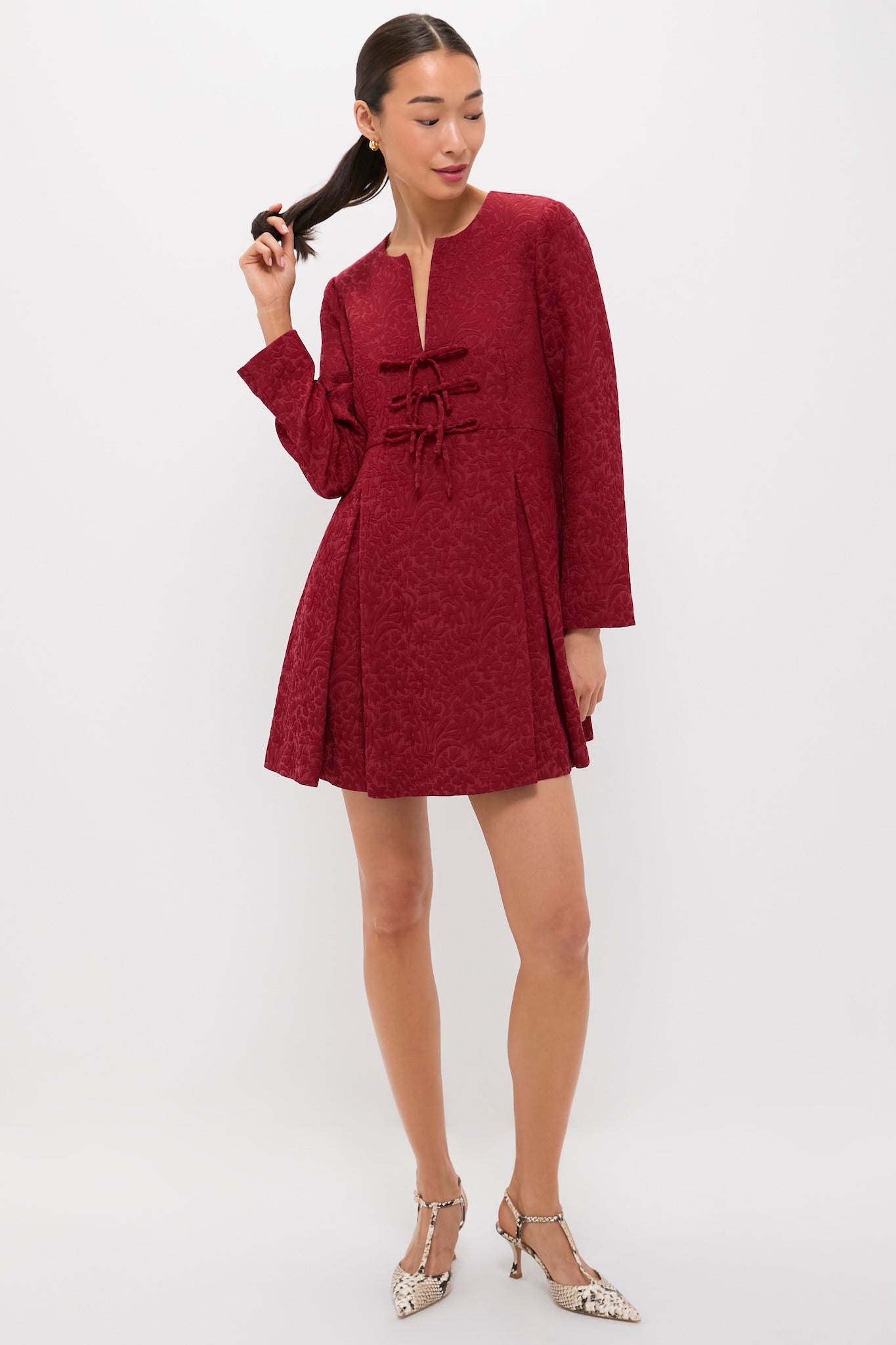 Cranberry Jacquard Blair Bow Coat Dress-Charming Tale Store