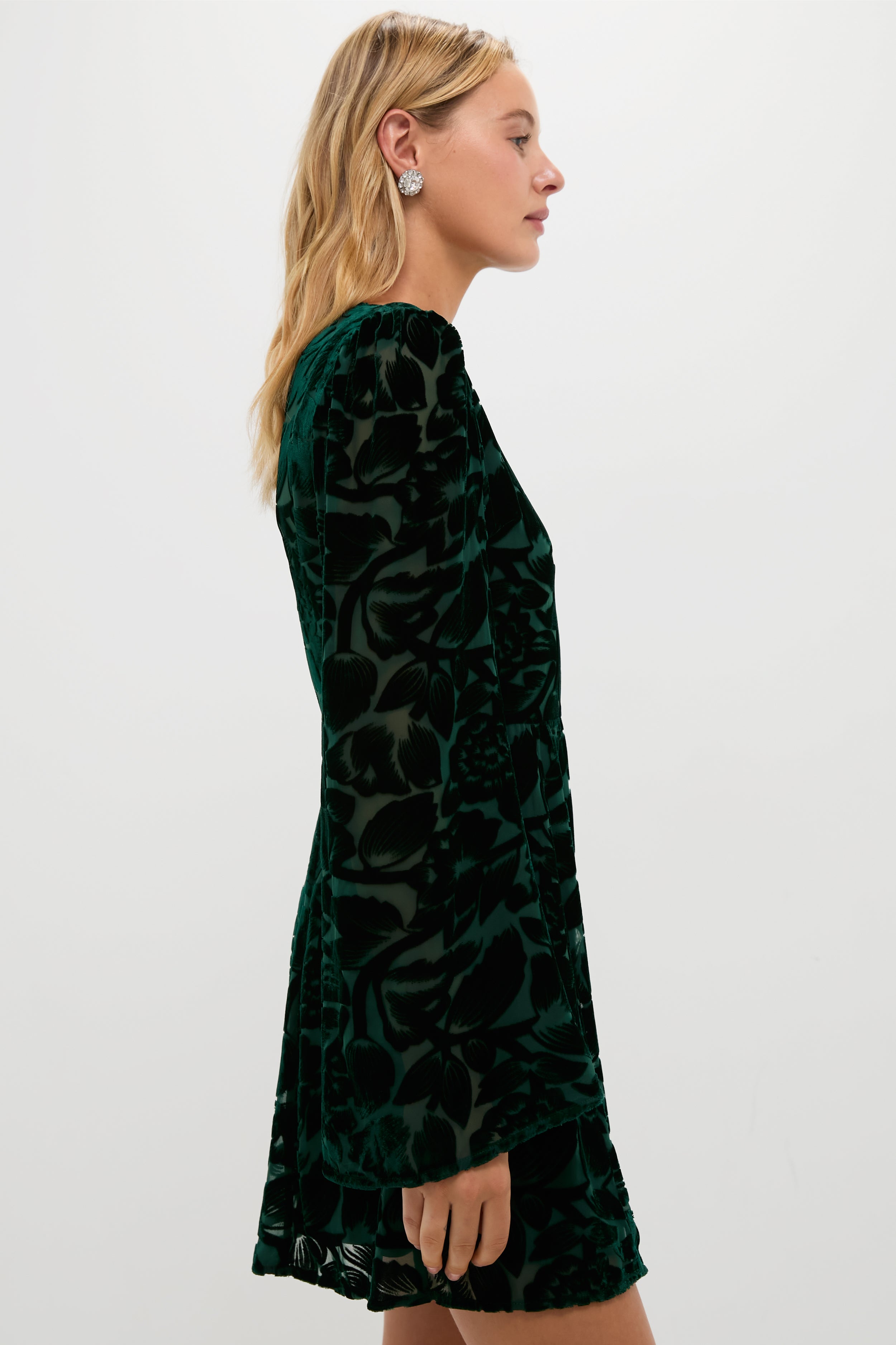 Emerald Green Burnout Velvet Oaklynn Mini Dress-Charming Tale Store