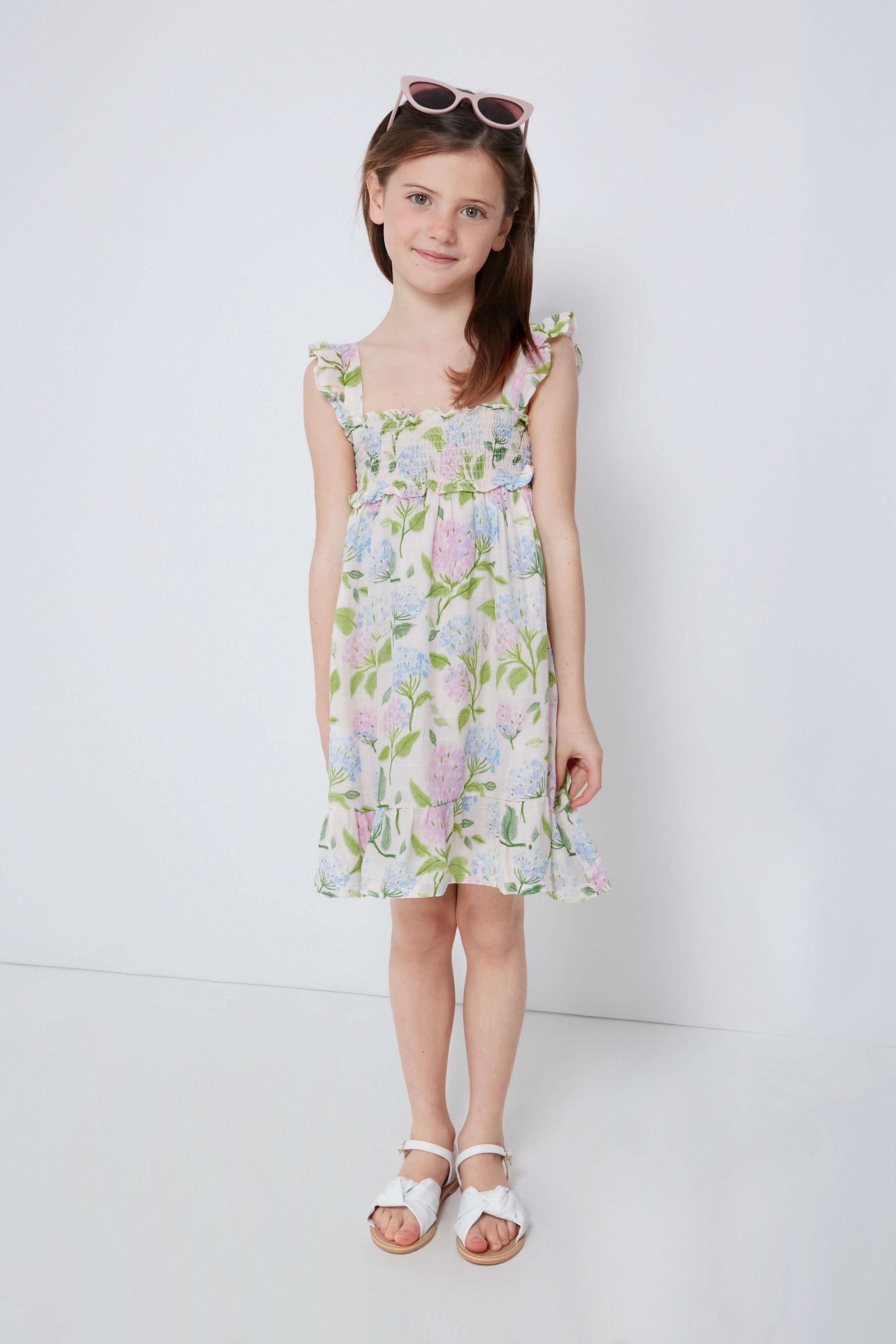 Hydrangeas Smocked Ruffle Sundress-Charming Tale Store