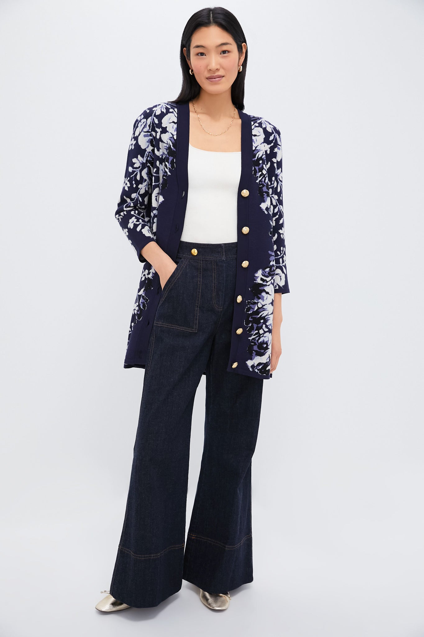 Indigo Reflection Knit Jacquard Liv Cardigan-Charming Tale Store