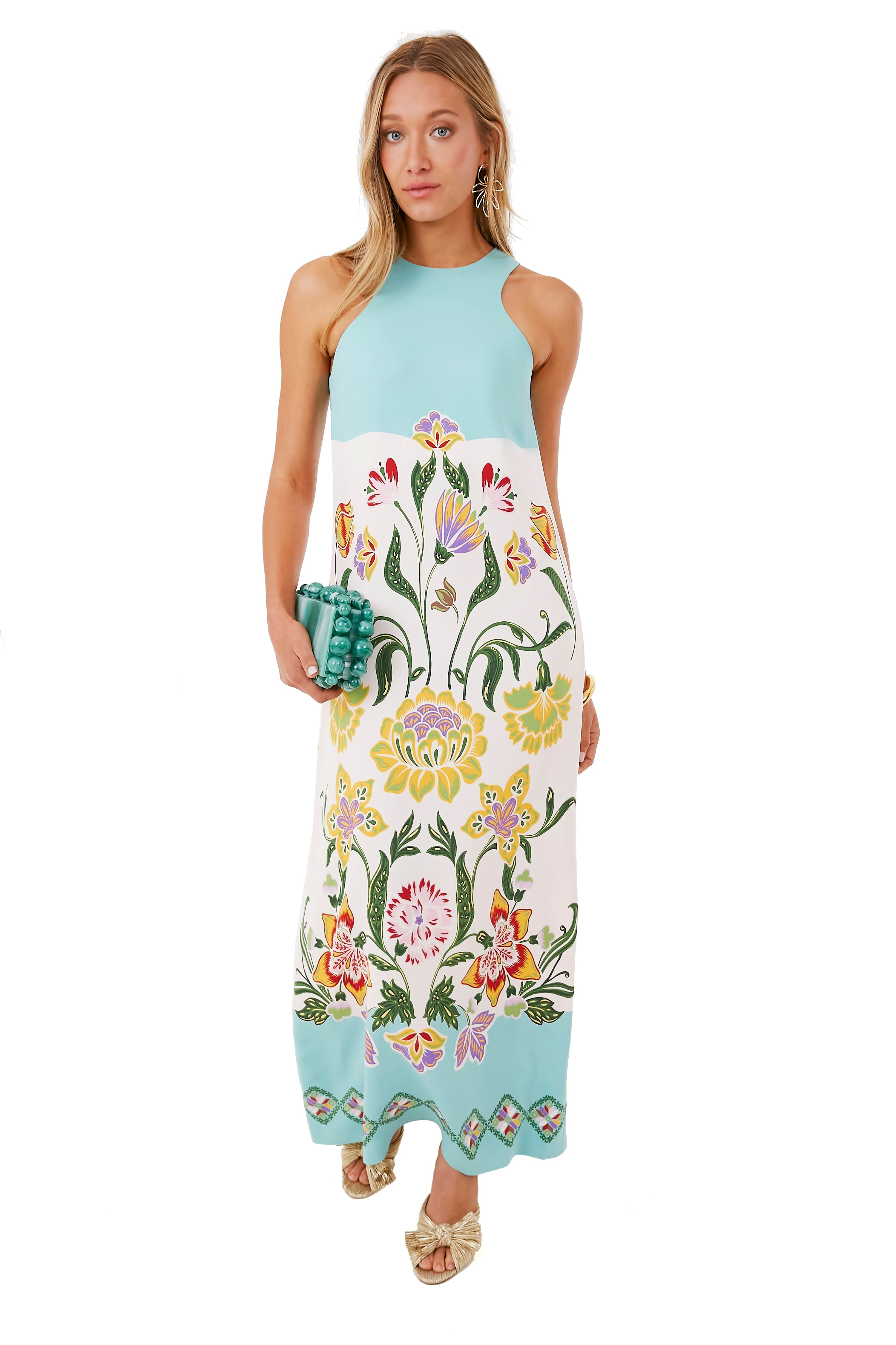 Folk Flowers Azzurro Racer Dress-Charming Tale Store