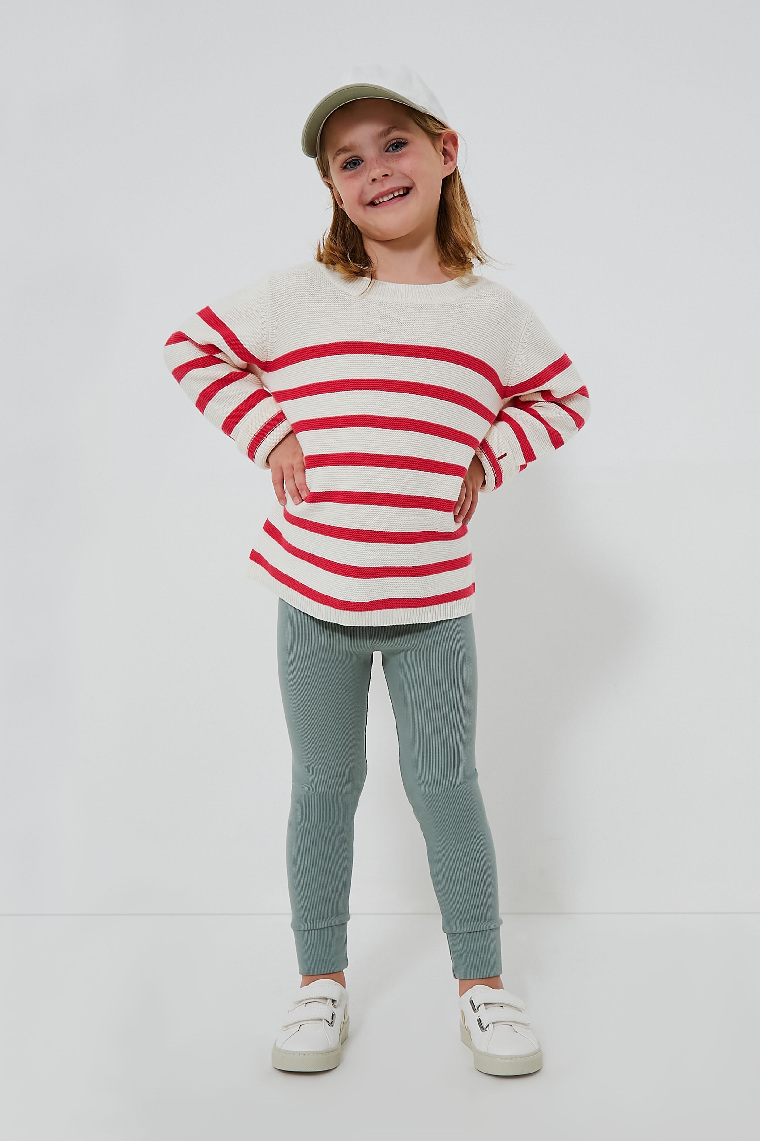 Cream and Raspberry Garter Stitch Sweater-Charming Tale Store