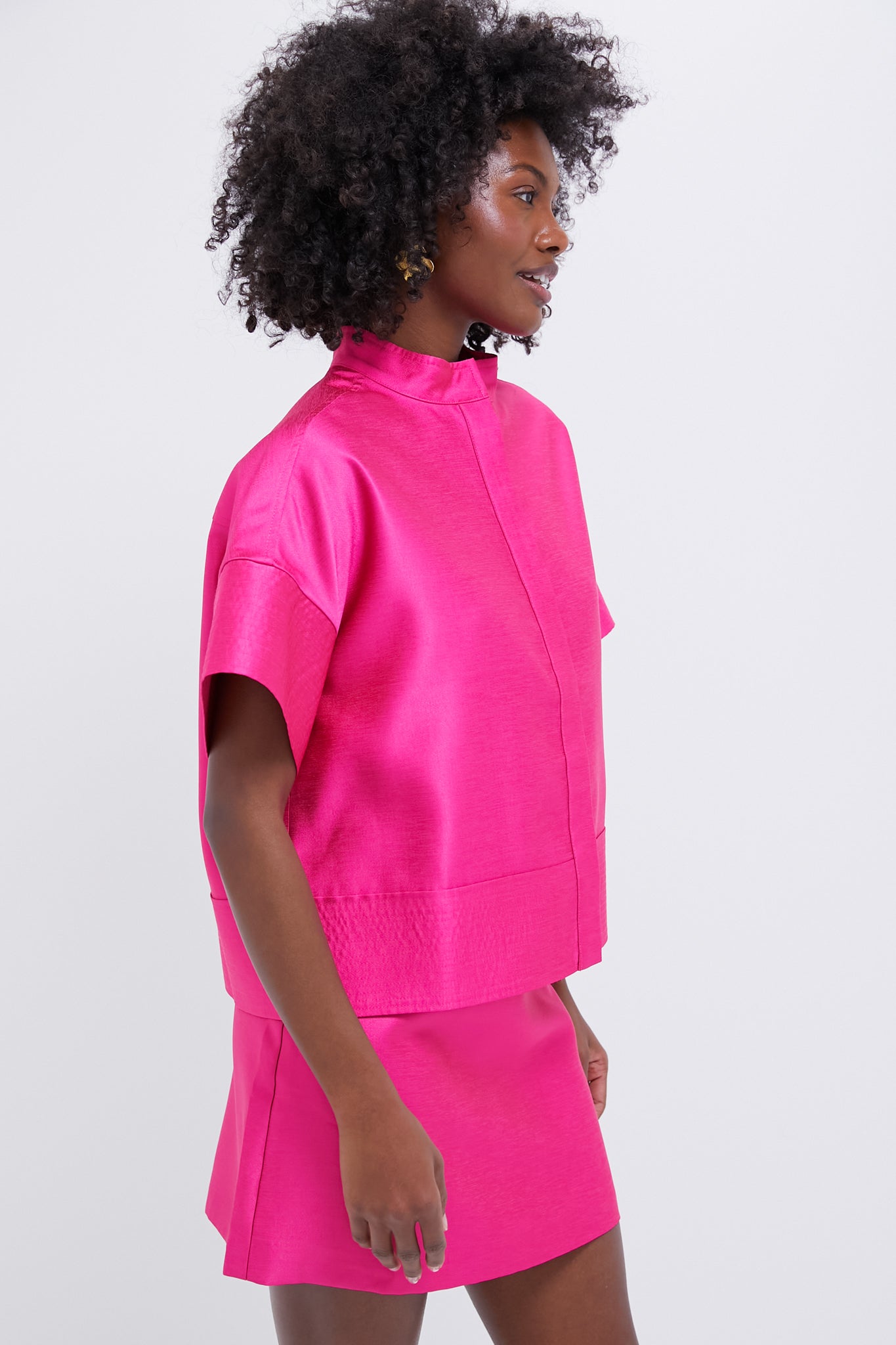 Hot Pink Dupioni Trapunto Stitch Sofia Shirt-Charming Tale Store