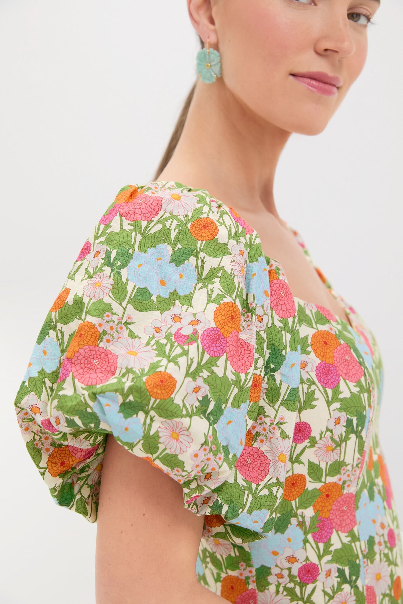 Green Multi Begonia Floral Sallie Midi Dress-Charming Tale Store