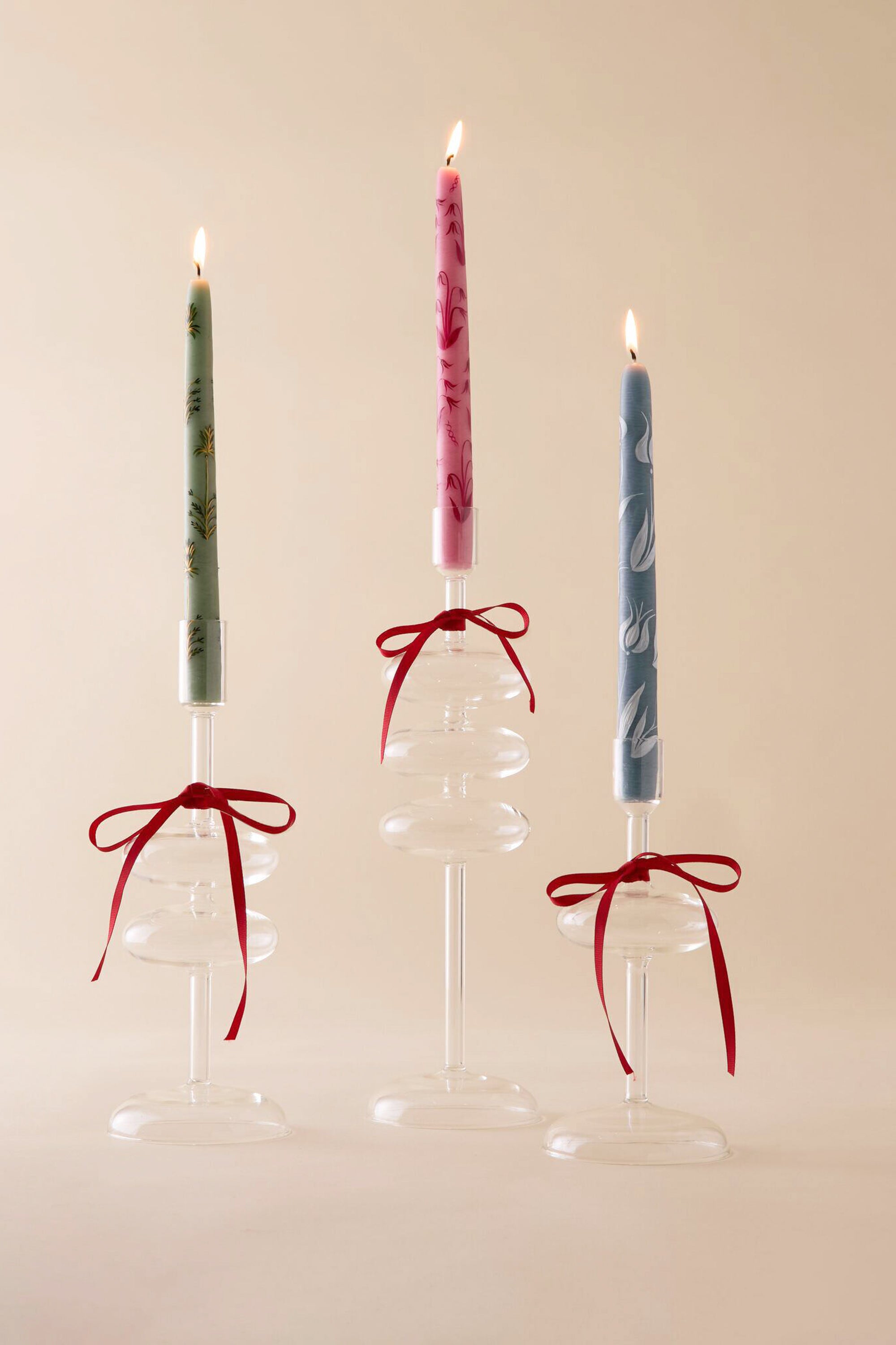 Blue Tulip Hand Painted Taper Candles (Set of 2)-Charming Tale Store