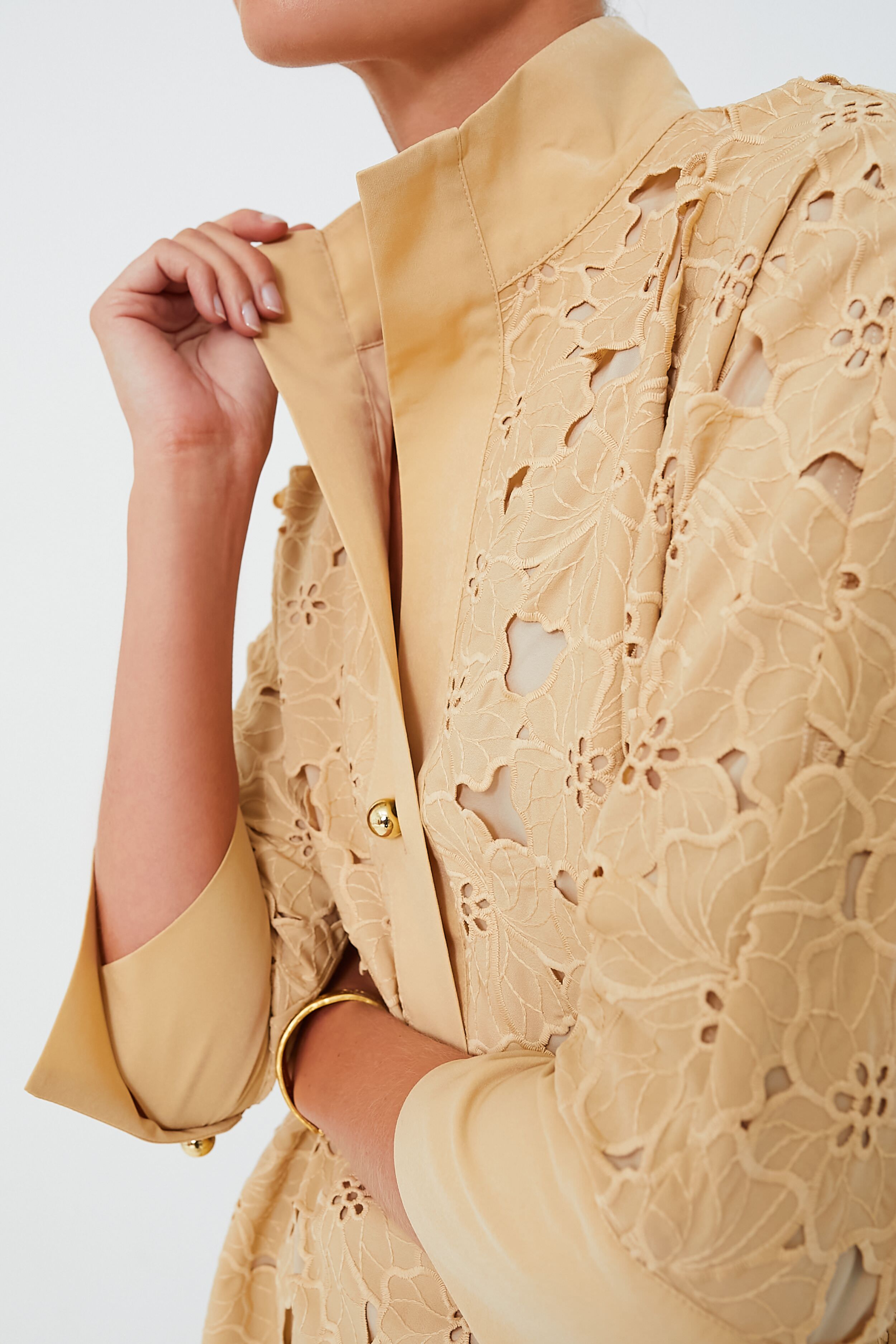Tan Lace Willow Blouse-Charming Tale Store
