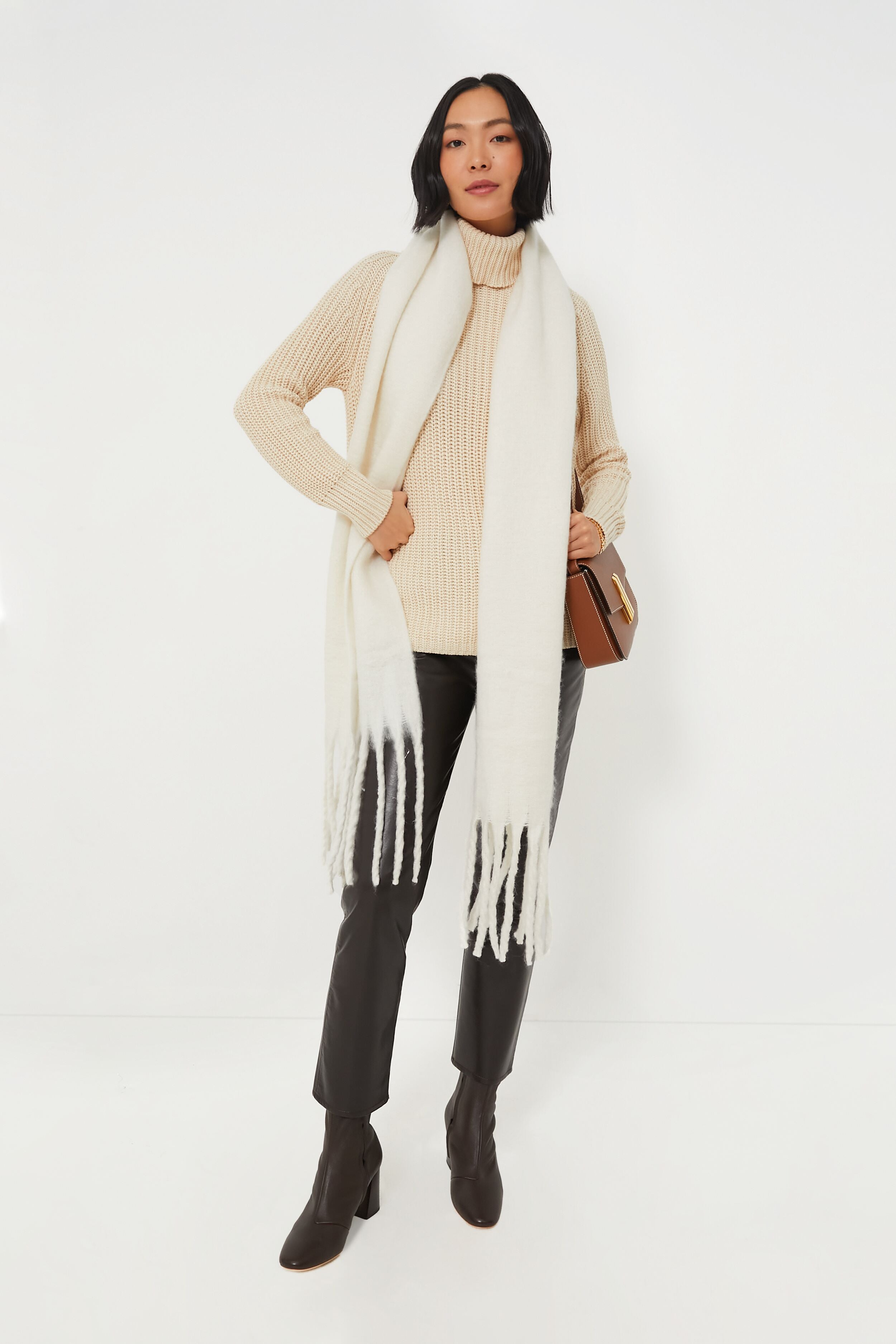 Winter White Chic Solid Scarf-Charming Tale Store