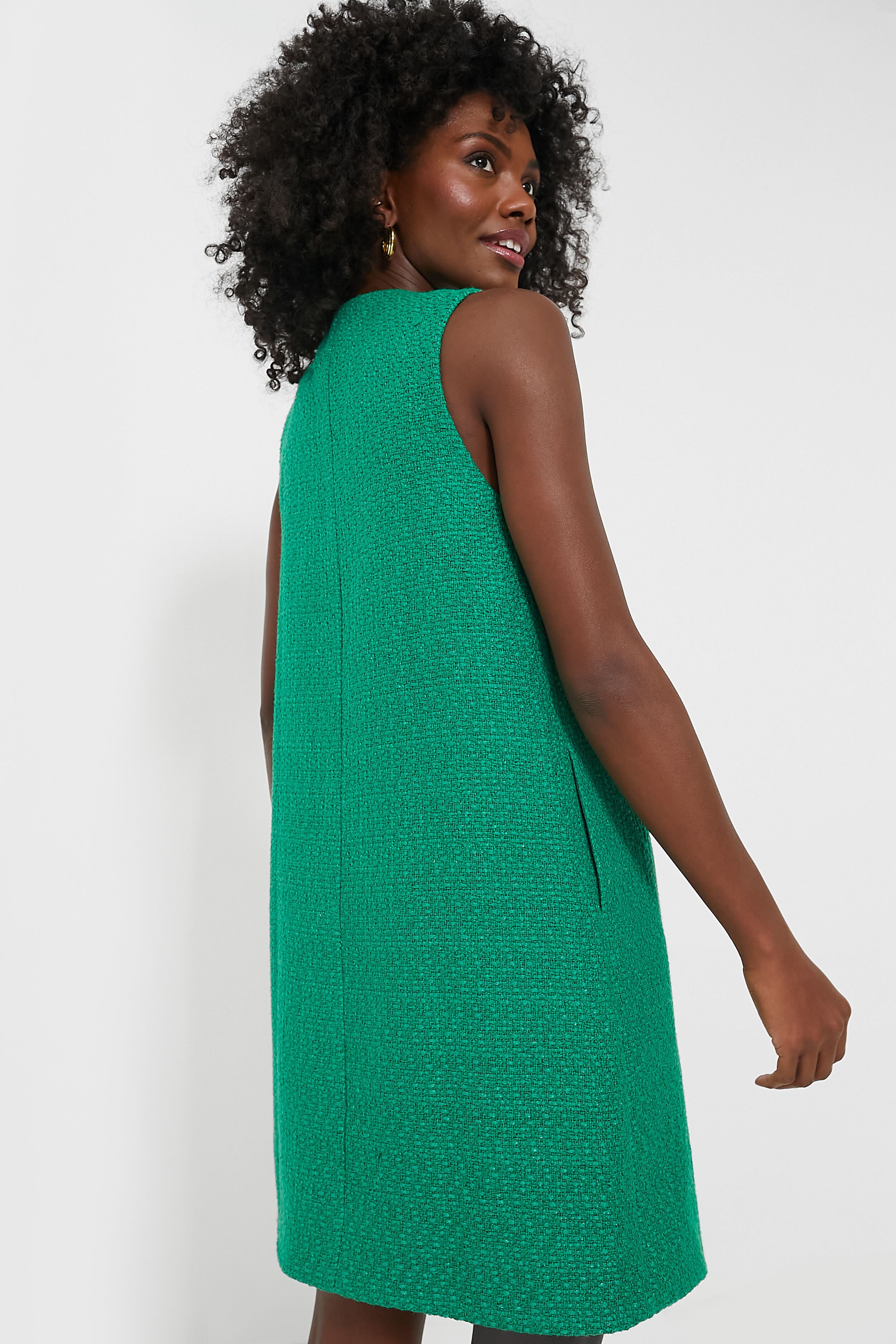Emerald Green Tweed Bianca Dress-Charming Tale Store