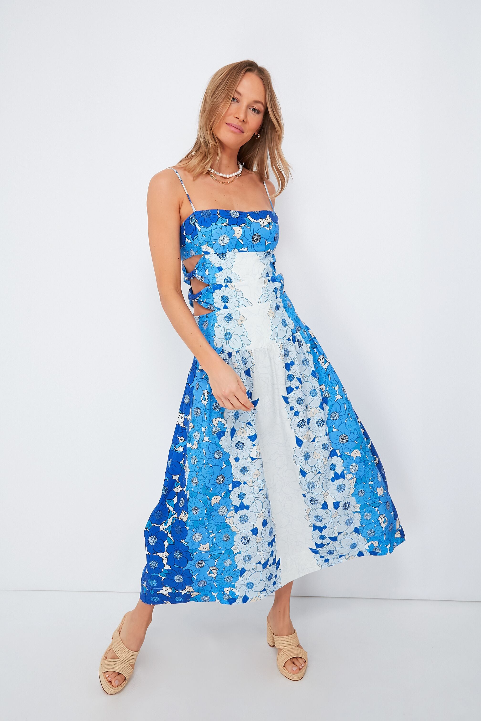 Flower Stripes Off White Midi Dress-Charming Tale Store