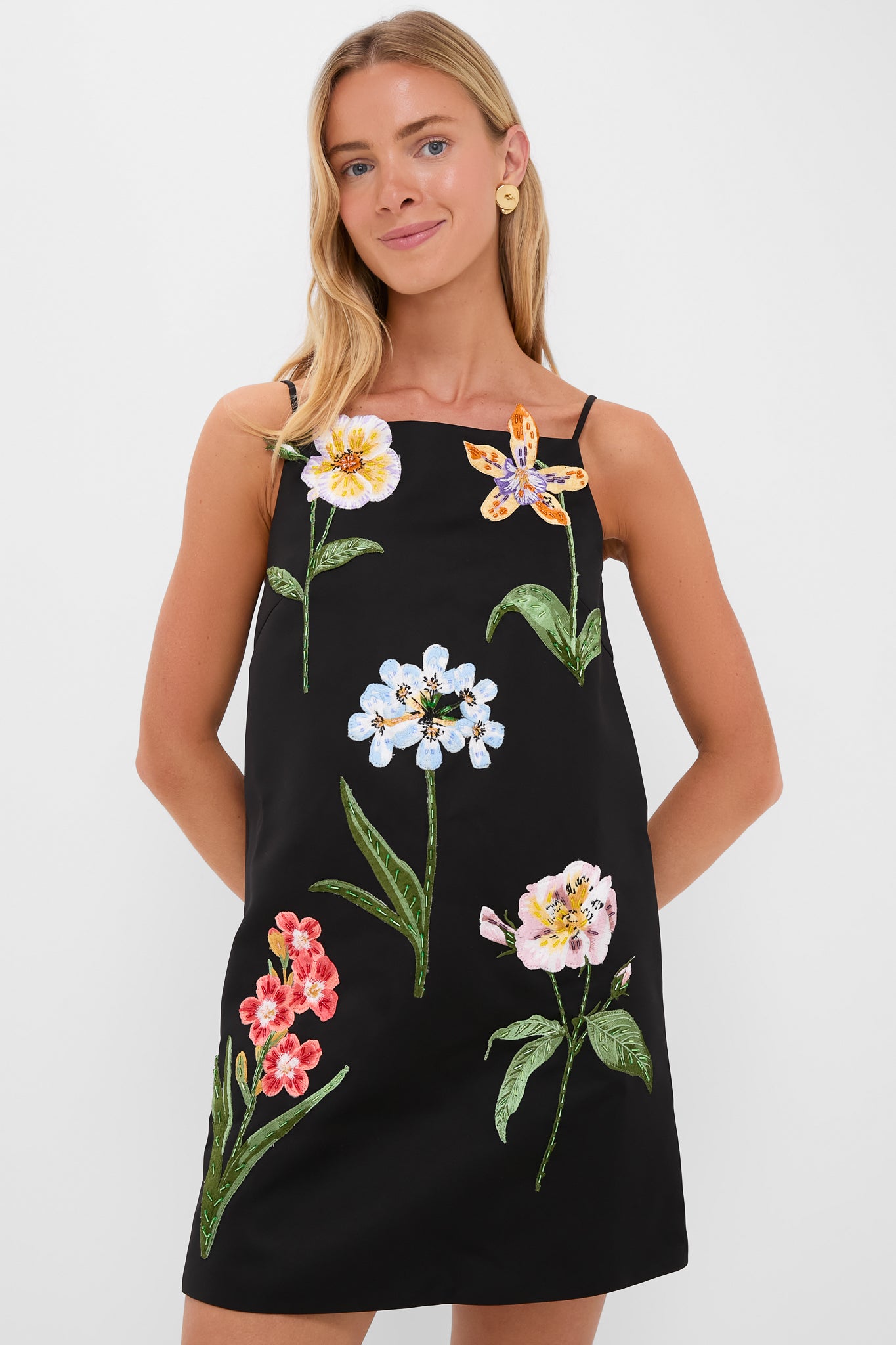Ebony Botanical Print Leia Embroidery Mini Dress-Charming Tale Store