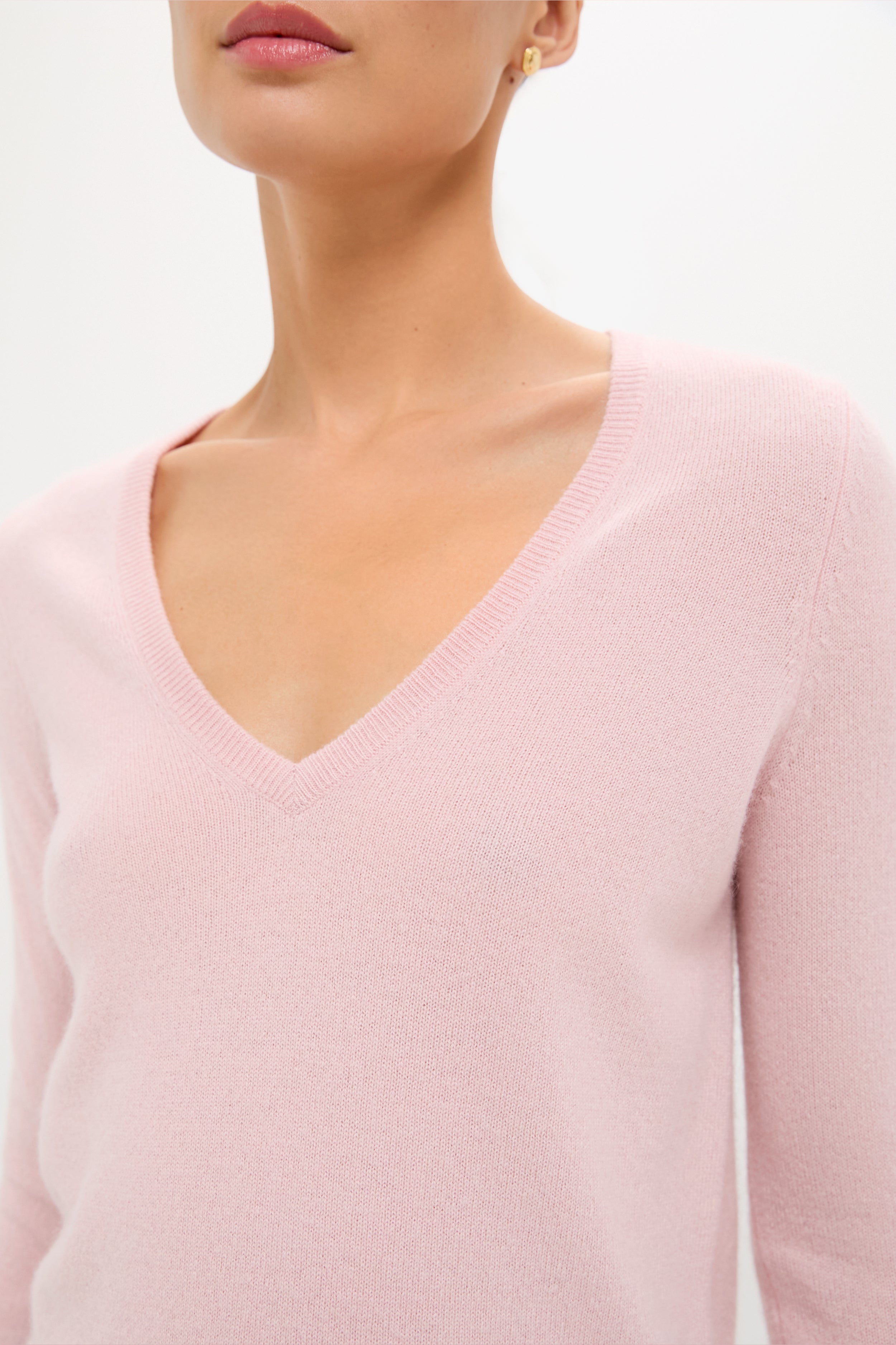 Soft Pink Cashmere V-Neck Sweater-Charming Tale Store