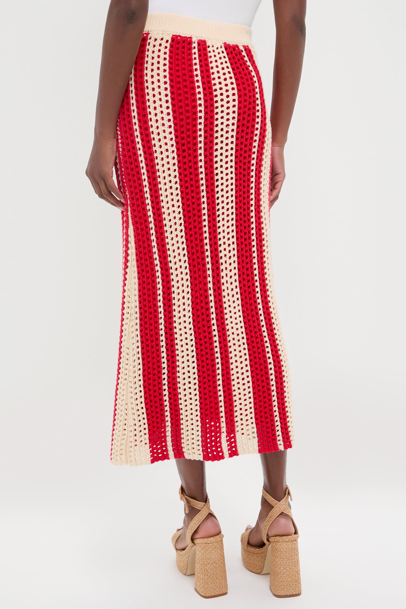 Burnt Red & Beige Striped Knit Ren Midi Skirt-Charming Tale Store
