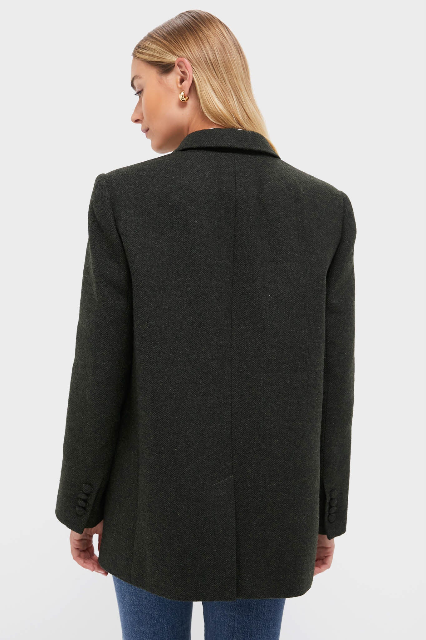 Hunter Green Tweed Herringbone Leo Blazer-Charming Tale Store