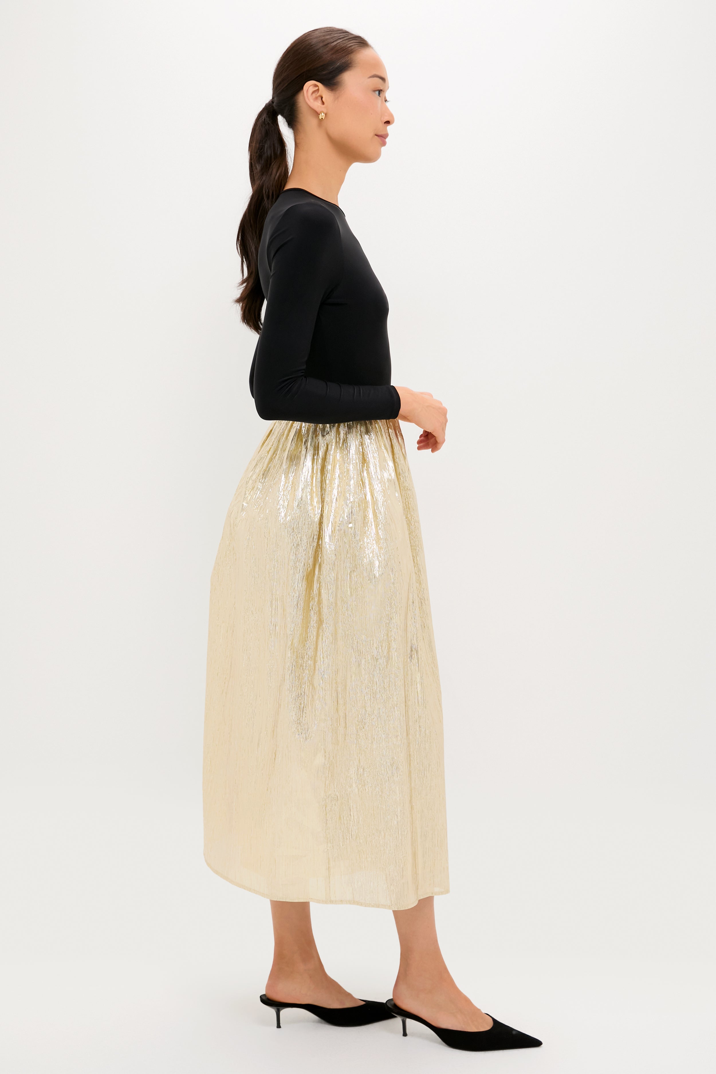 Gold Plisse & Black Mixed Media Schuyler Maxi Dress-Charming Tale Store