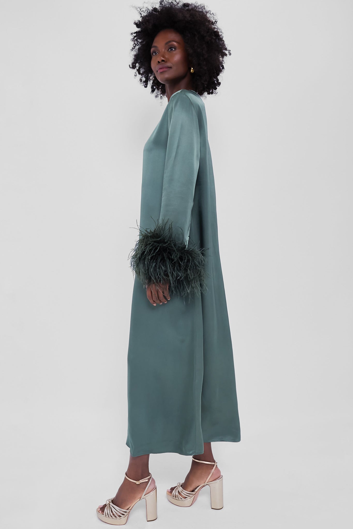 Green Suzi Maxi Dress with Detachable Feathers-Charming Tale Store