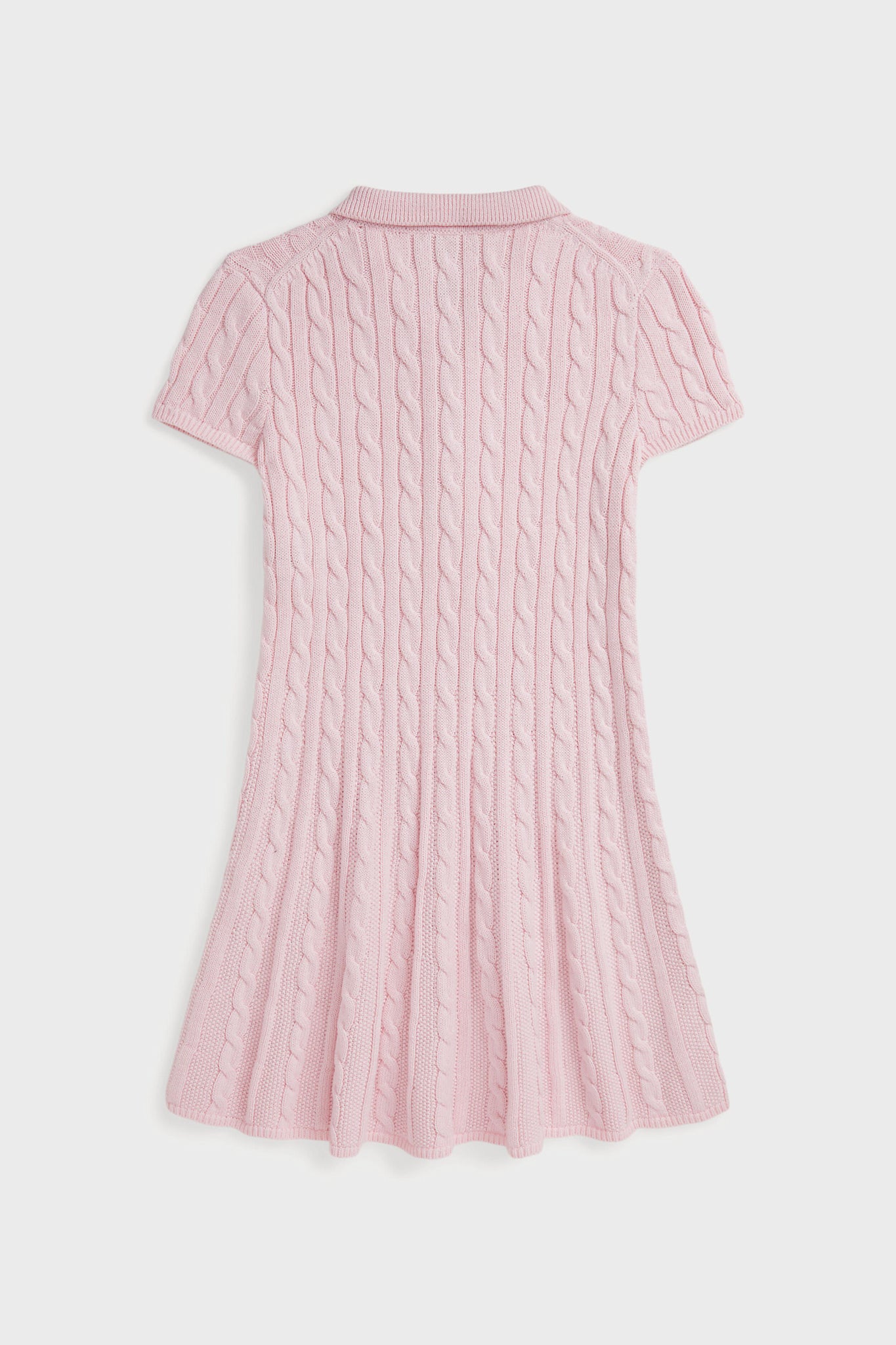 Girls Short-Sleeve Cotton Cable Knit Polo Dress-Charming Tale Store