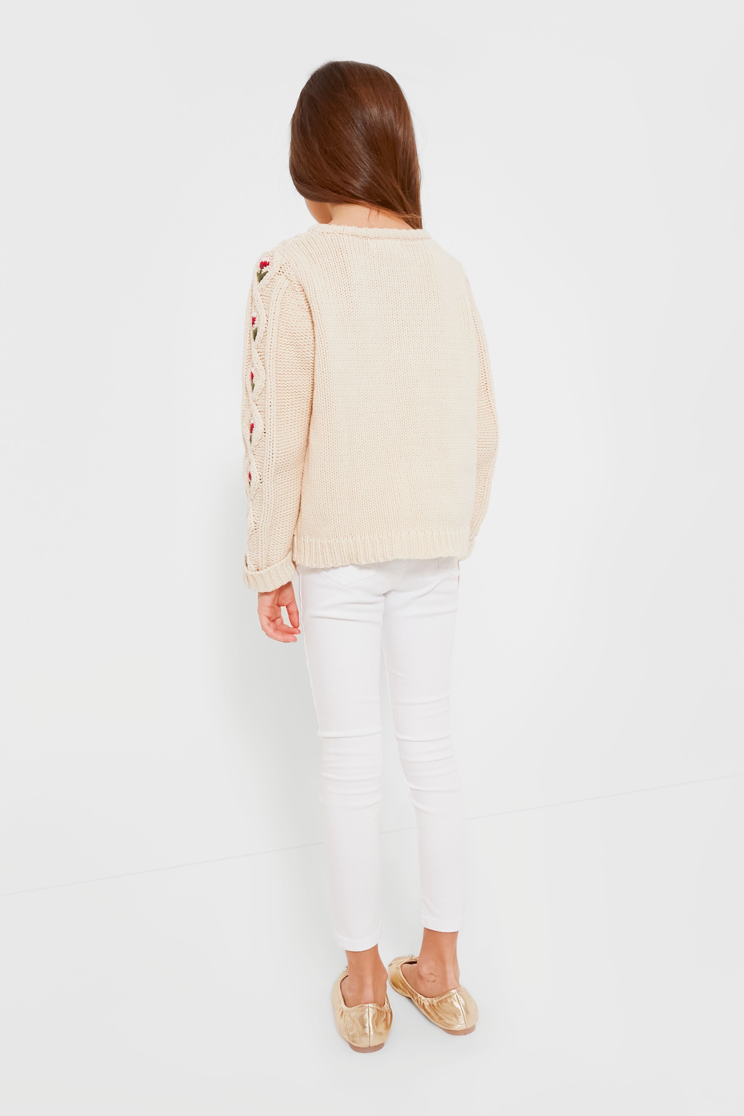 Cream Floral Embroidery Dalia Diamond Sweater-Charming Tale Store
